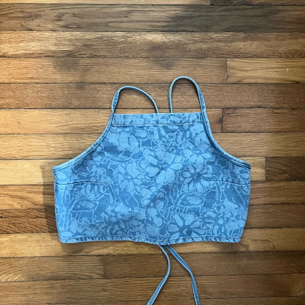 H&M Denim Floral Blue Crop Top